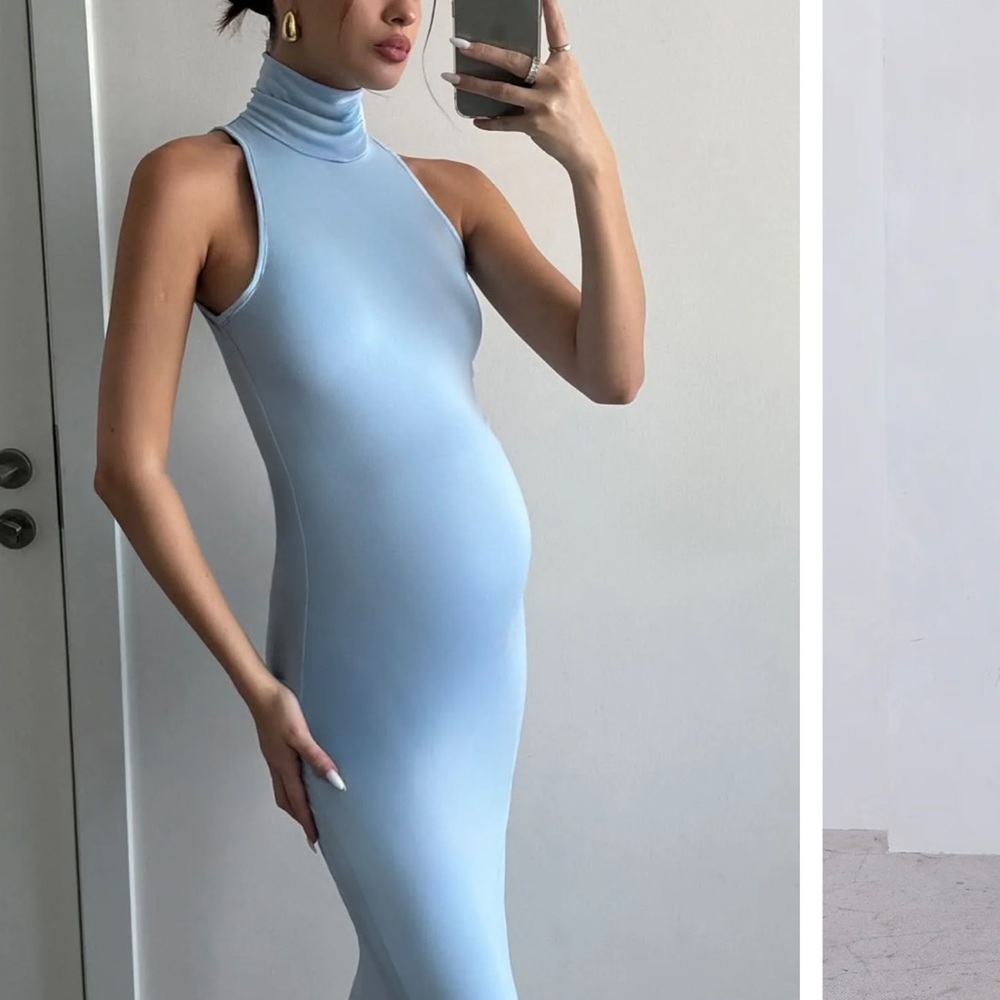 Sleeveless Turtleneck Maxi Dress in Light Blue